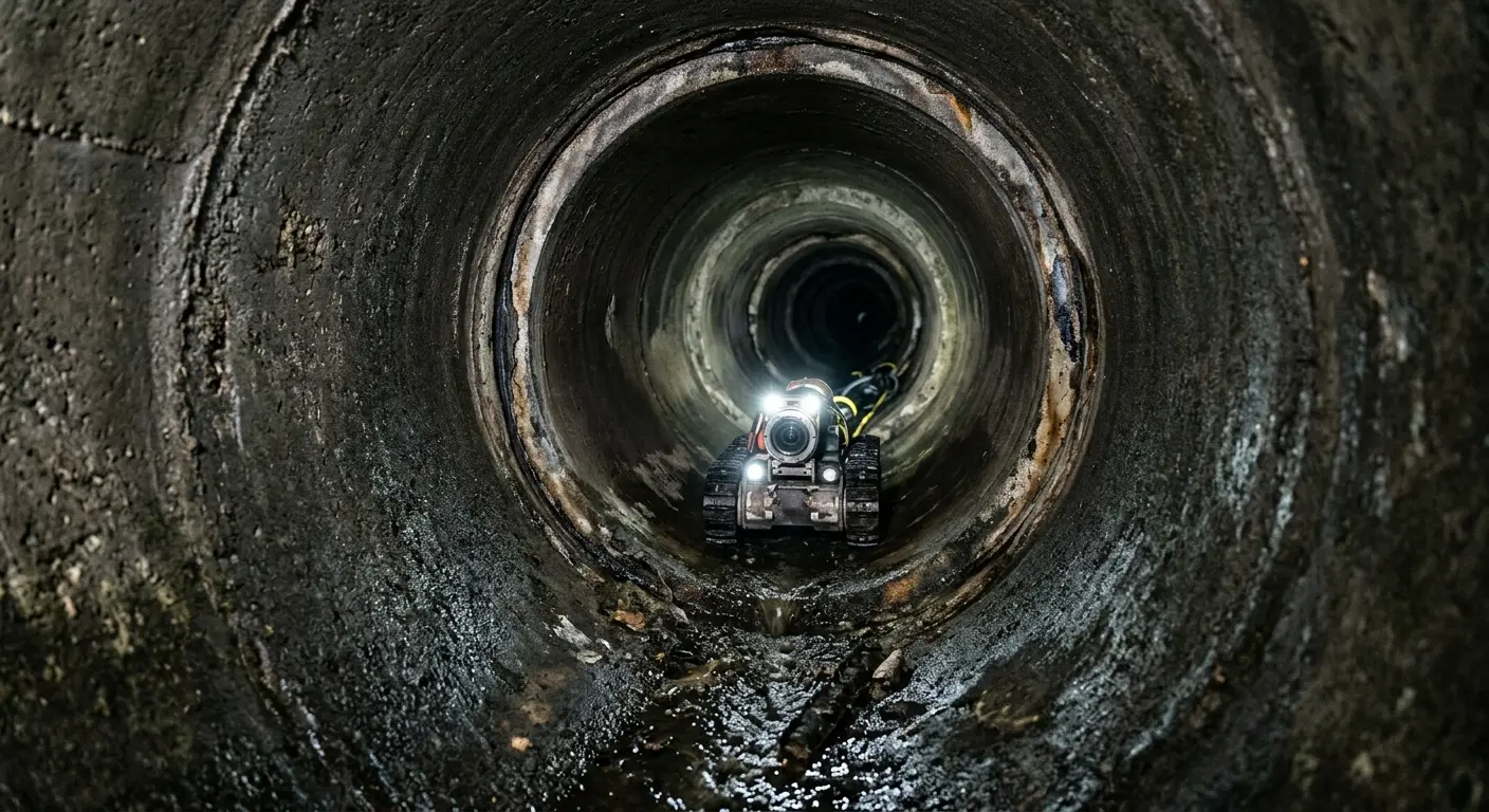 Robotic sewer camera inspecting pipe interior for Sewer Line Cleaning in Harris